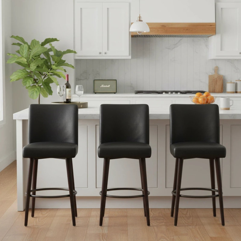 26" Height 360° Swivel Counter Bar Stools Faux Leather Upholstered Kitchen Island Stools, Wrinkle-Resistant & Wipe-Clean (2-Stool Set)