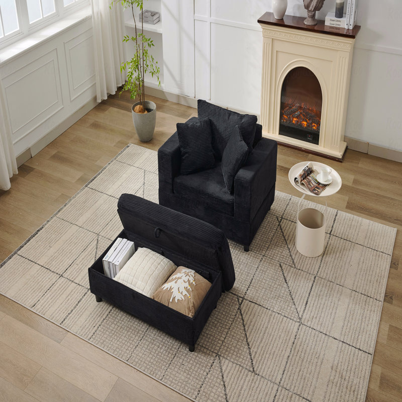 Chaise Lounge Chair With Removable Storage Ottoman Accent Sofa Bed Upholstered Sleeper Couch Bed With Pillows, Modern Deep Seat Upholstered Armchair