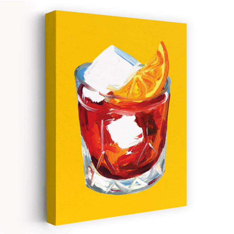 «Vibrant Negroni Cocktail», art abstrait contemporain coloré de fruits d'hiver, H 24 po x l 16 po