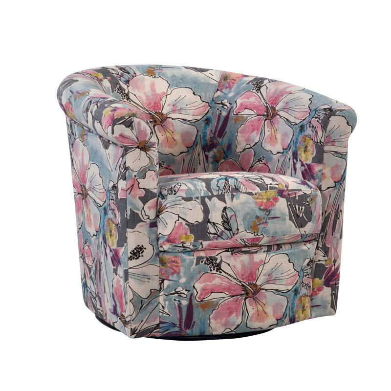 Pinehill Marvel 360 Swivel Barrel Chair, Tropical Floral Gray and Pink