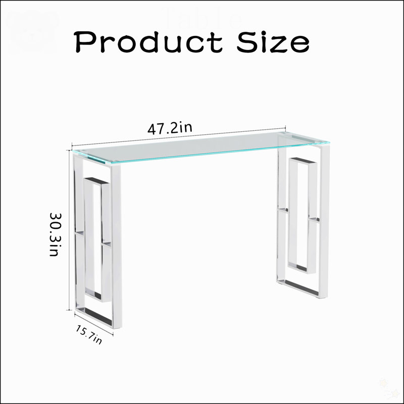 Console en verre d'acier inoxydable, table d'appoint repas argentée transparente BS-02 S