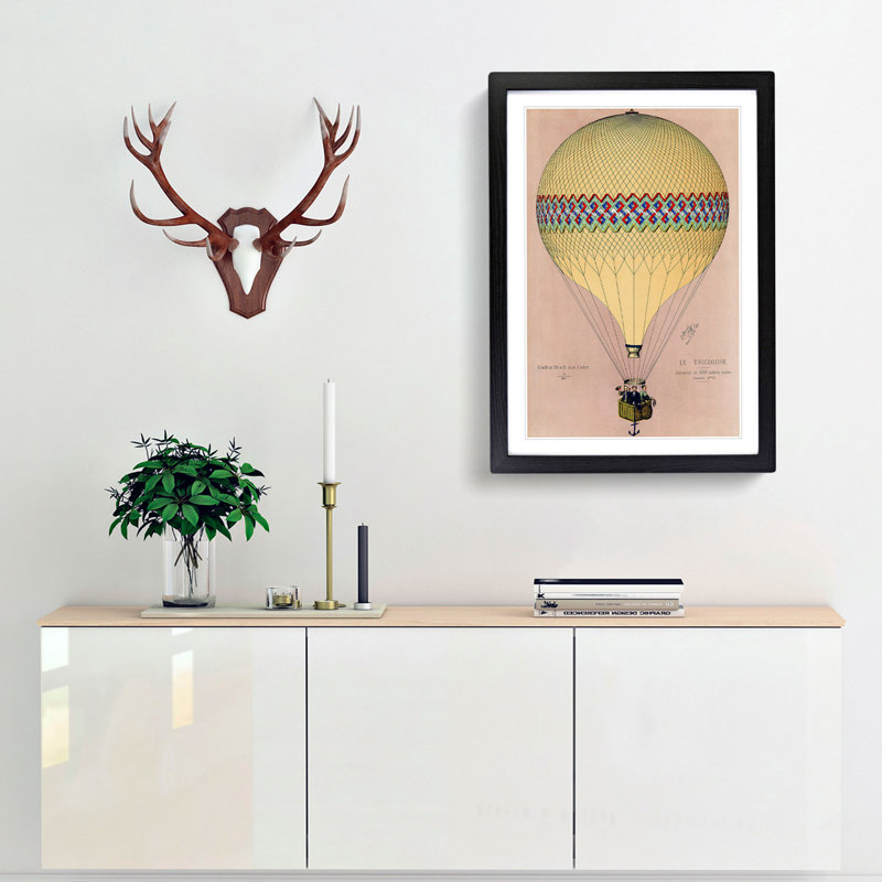 Tri-Colour Hot Air Balloon in Paris - Picture Frame Painting Print, 91cm H x 60cm W x 2cm D, Black