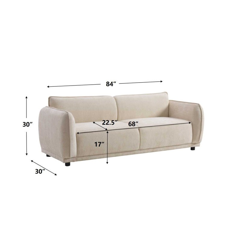 Canapé rembourré 3 places à accoudoirs arrondis beige 84 po Oslo