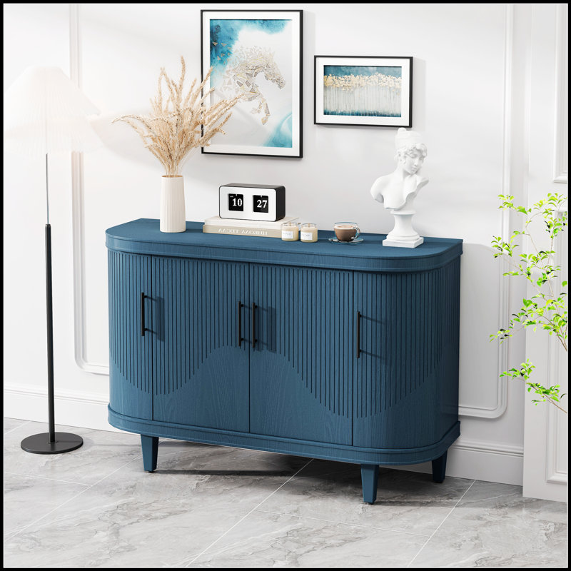 Buffet moderne incurvé de 47,2 po avec rangement spacieux et design élégant, Bleu