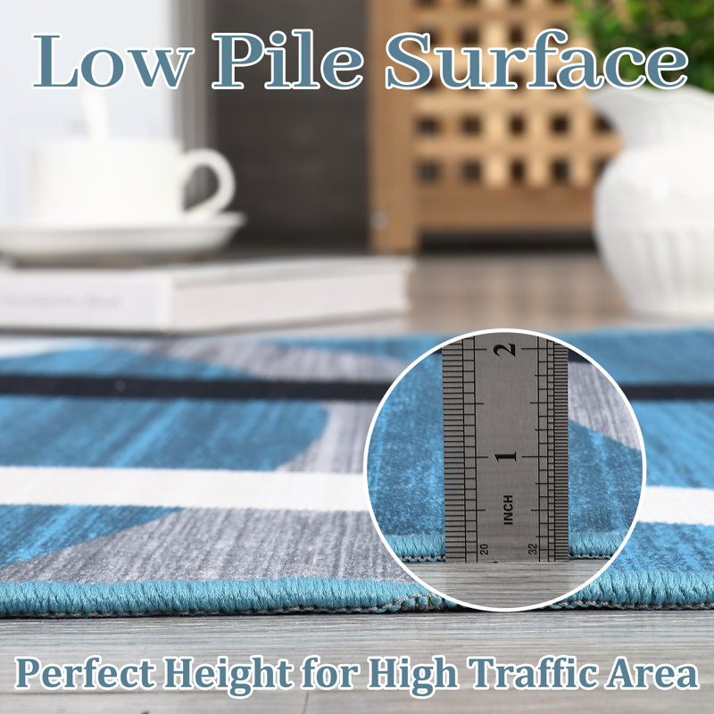Modern Machine Washable Rug Low Pile Non Slip Geometric Rug Foldable Stain Resistant Rugs for Living Room Bedroom Indoor Ultra Thin Carpet