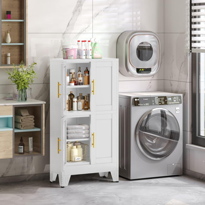 White Storage Cabinet, Kitchen Pantry Cabinet with 4 Doors and 3 Adjustable Shelves, Pantry with Adjustable Leveling Foot for Kitchen, Living Room and Dinning Room. 47" H