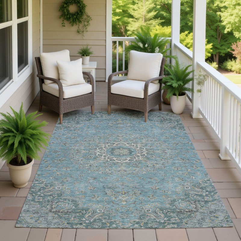 Machine Washable Indoor/Outdoor Chantille ACN2543 Global Rug, Teal, 9' x 12'