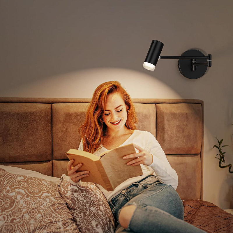 Set Of Two Battery Operated Wall Sconces With Remote Control - Dimmable Swing Arm LED Wall Lamps For Bedroom, Living Room, And Reading Decor