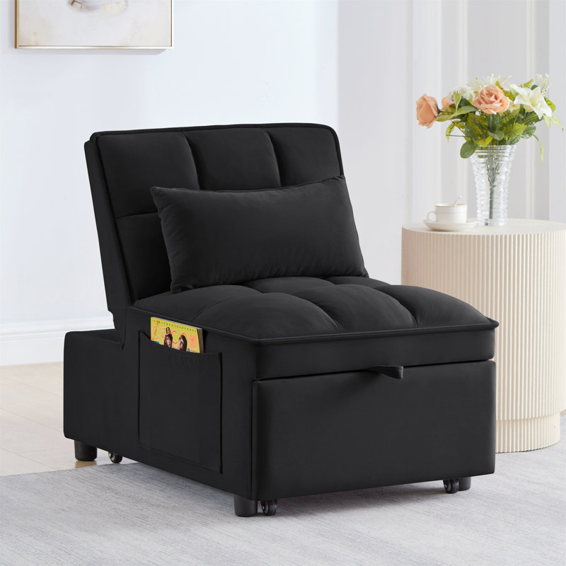 4 In1 Multi-Function Single Sofa Bed With Storage Pockets,Tufted Single Pull-Out Sofa Bed With Adjustable Backrest And Pillows ,Convertible  Chaise Lounge