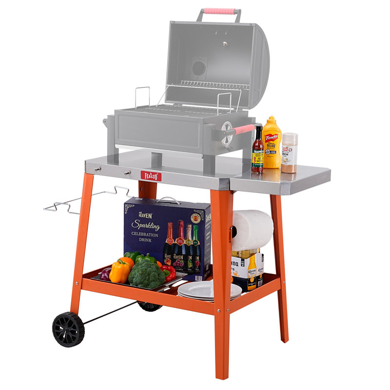 Orange Stainless Steel Outdoor Grill Table Cart with Wheels