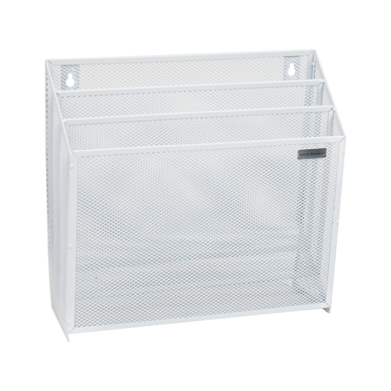 Mind Reader Vertical File Storage, Desktop Organizer, Wall Mount, Metal, 12.5"L x 3.75"W x 11.5"H, White