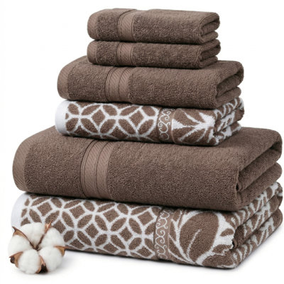 Ensemble de serviettes en jacquard réversible en filigrane de 6 fils filigrané Modern fils - 100% coton, séchage rapide et bain absorbant, débarbouillettes