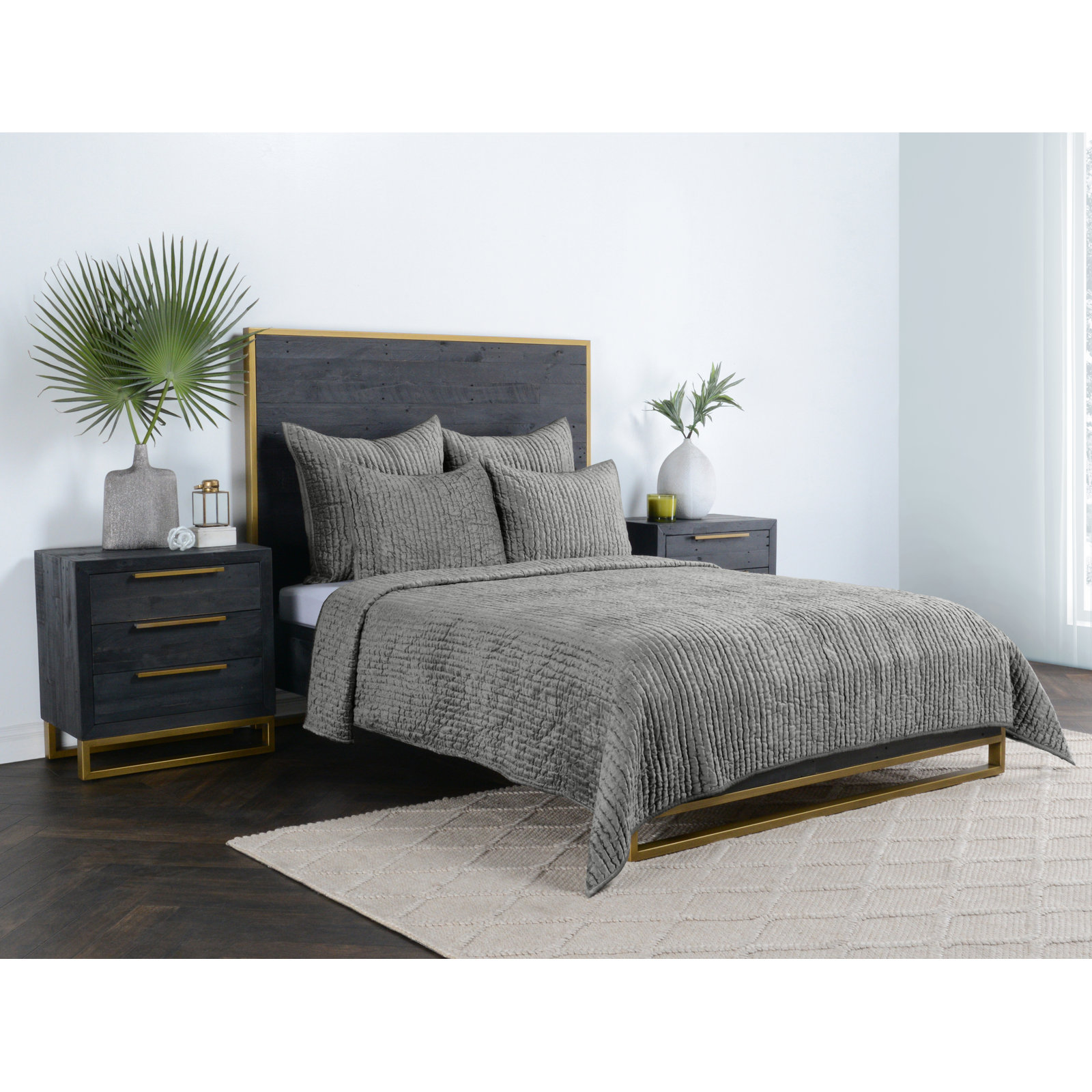 Velvet Quilt Set, King Quilt, Sage Green