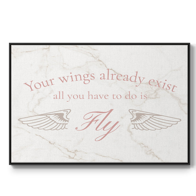 Wings Exist, art textuel sur toile encadré, Noir, H 25 po x l 37 po x P 2 po