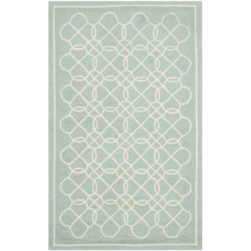 Hollander Hand-Hooked Wool Blue Area Rug, Rectangle 2'6" x 4'