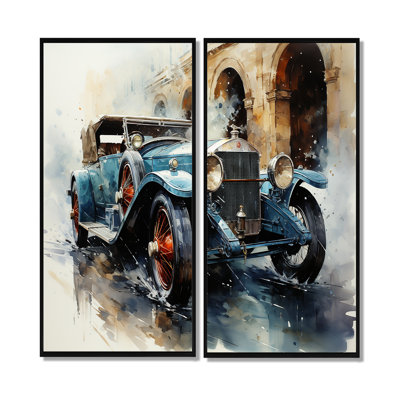 Une aquarelle capturant une voiture rétro - décoration murale rétro surdimensionnée