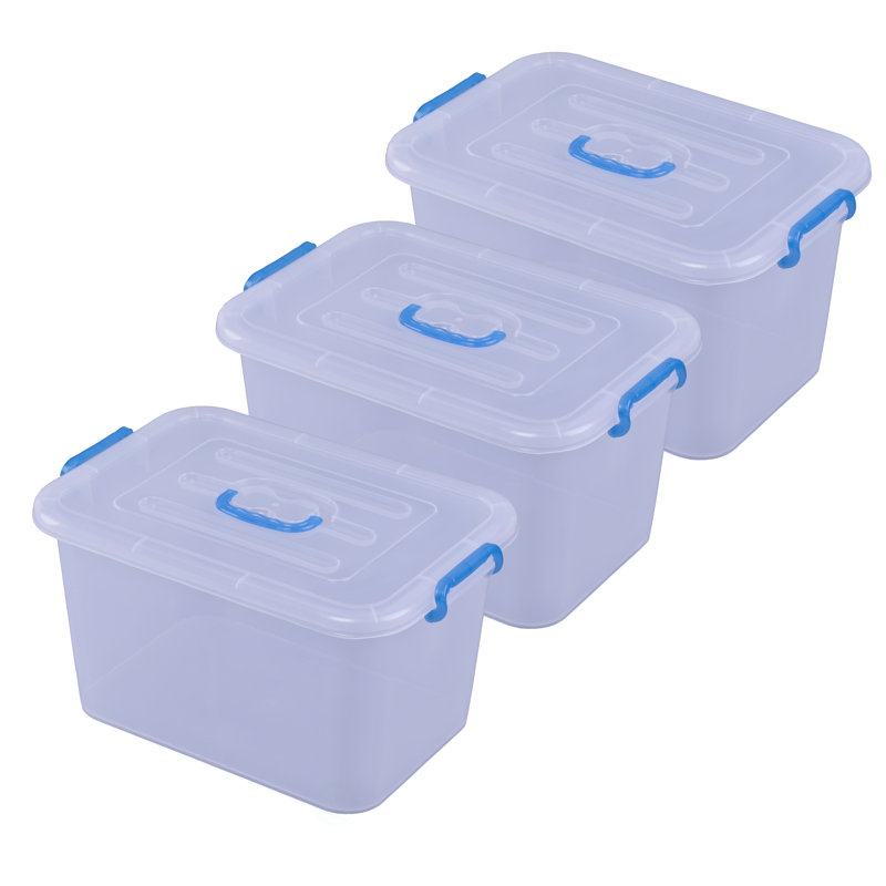 Large Clear Plastic Stackable Storage Box with Blue Handles
