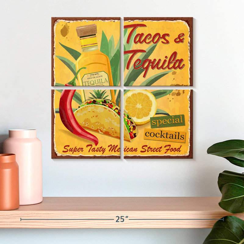 Tacos et tequila, H 18 po x l 18 po