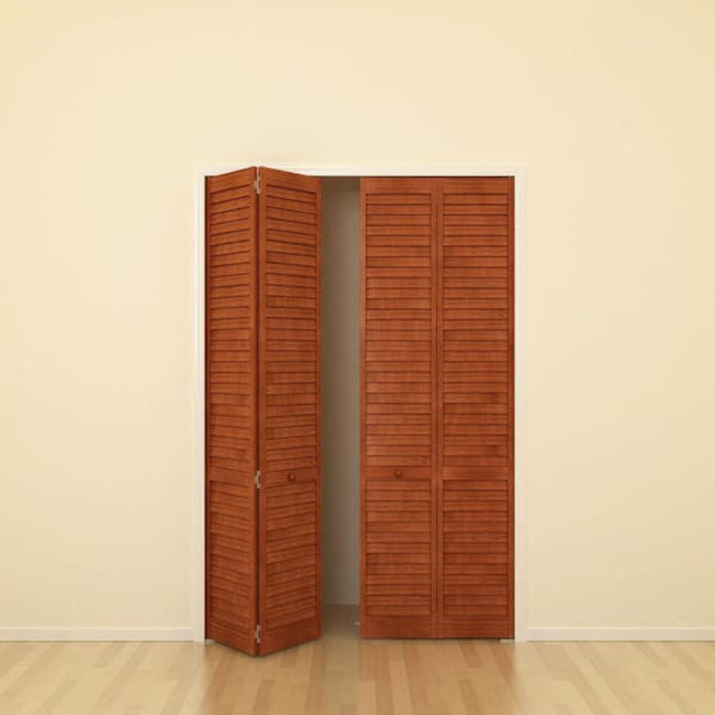 Porte pliante en pin à persiennes, 30 po x 80 po, Mahogany