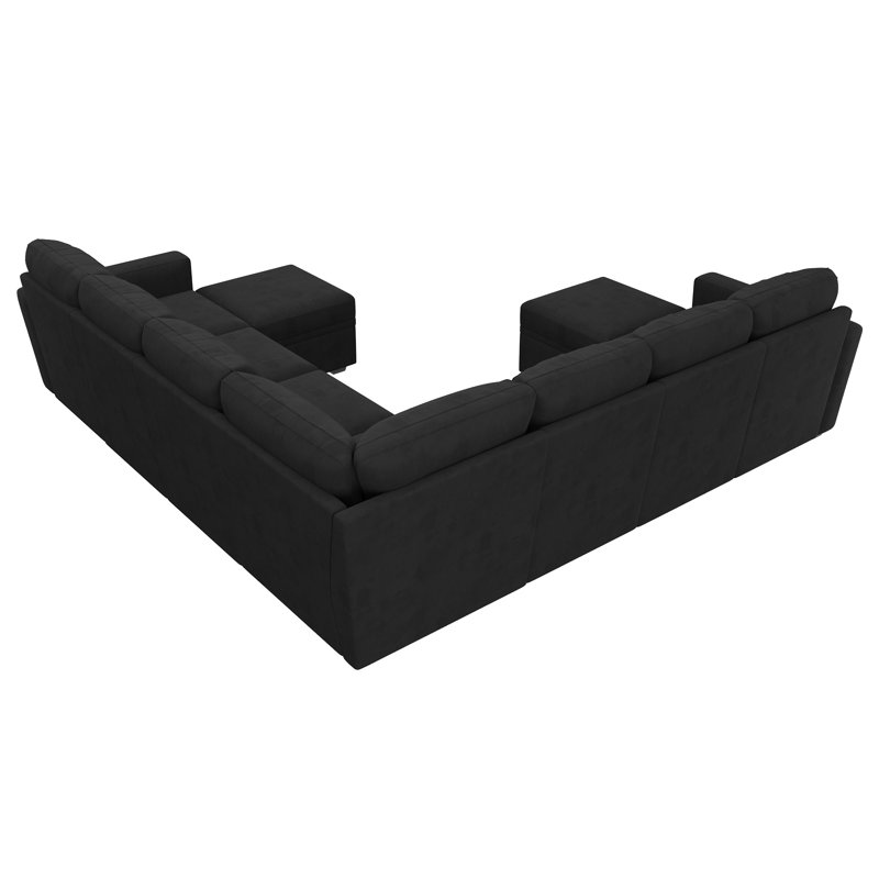 Canapé-lit modulaire avec repose-pieds Caren, Velours noir