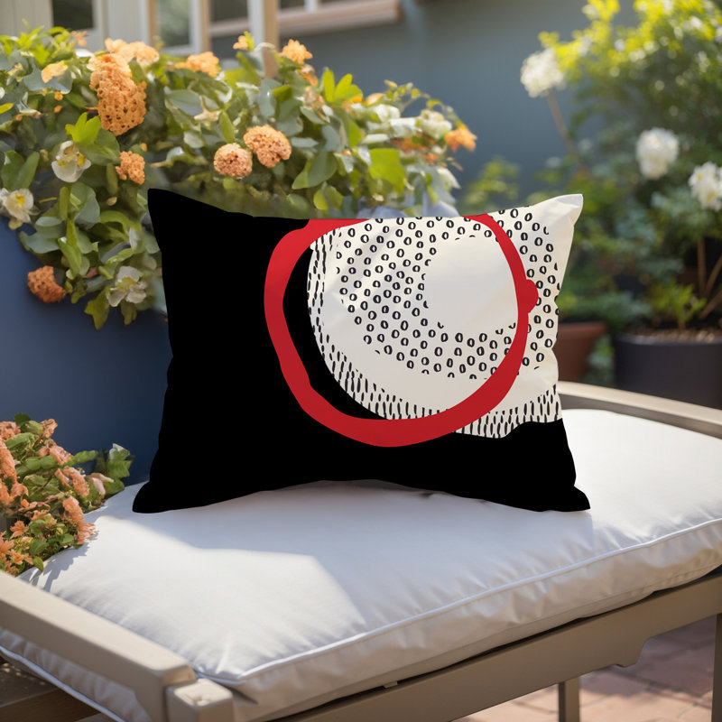 Coussin lombaire réversible intérieur / extérieur Vikka, H 14 po x l 20 po, Rouge / noir / blanc cassé