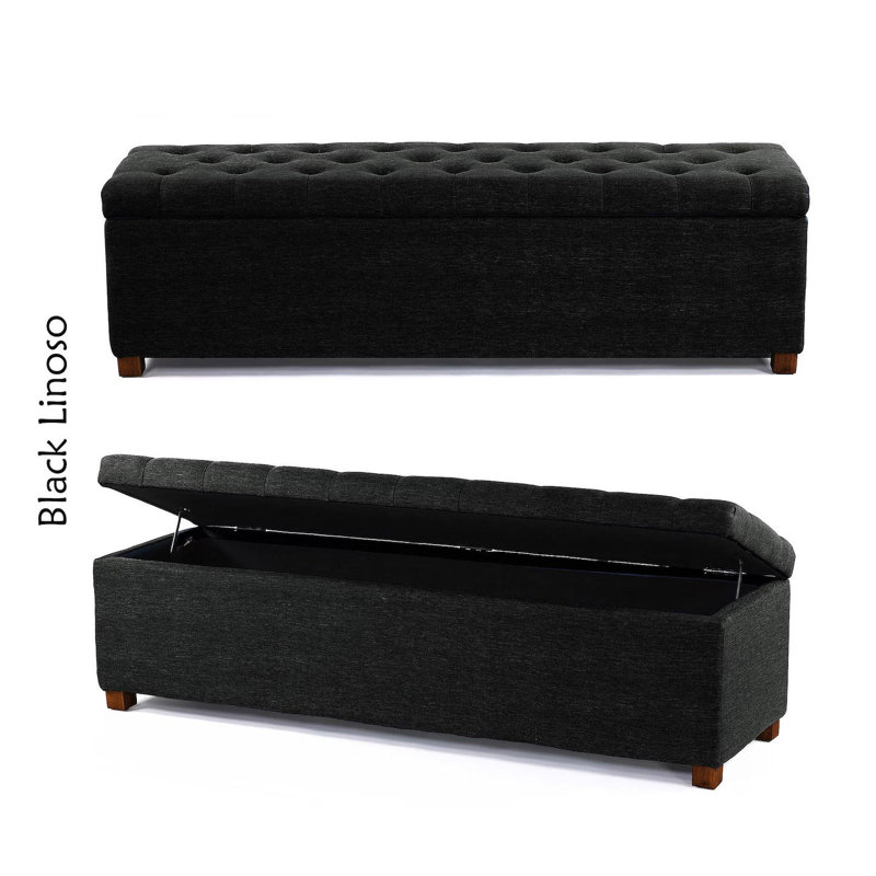 Linoso Chesterfield Storage Ottoman Bench, Tufted Upholstered Footstool with Hinged Lid and Square Wooden Legs, Black Linoso