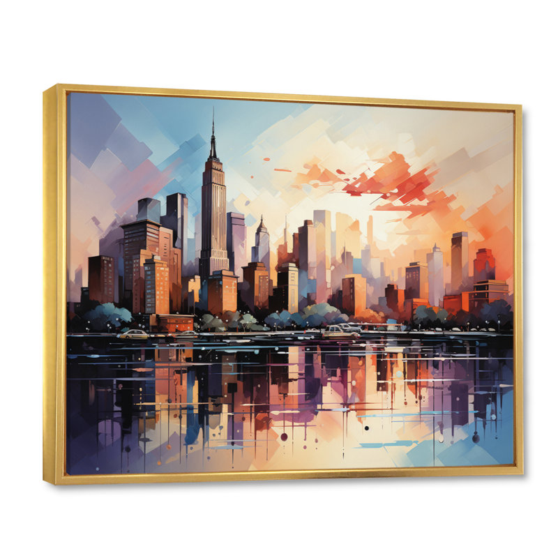 Pop Art New York II, reproduction d'art sur toile, H 24 po x l 32 po x P 1 po, Cadre flottant doré