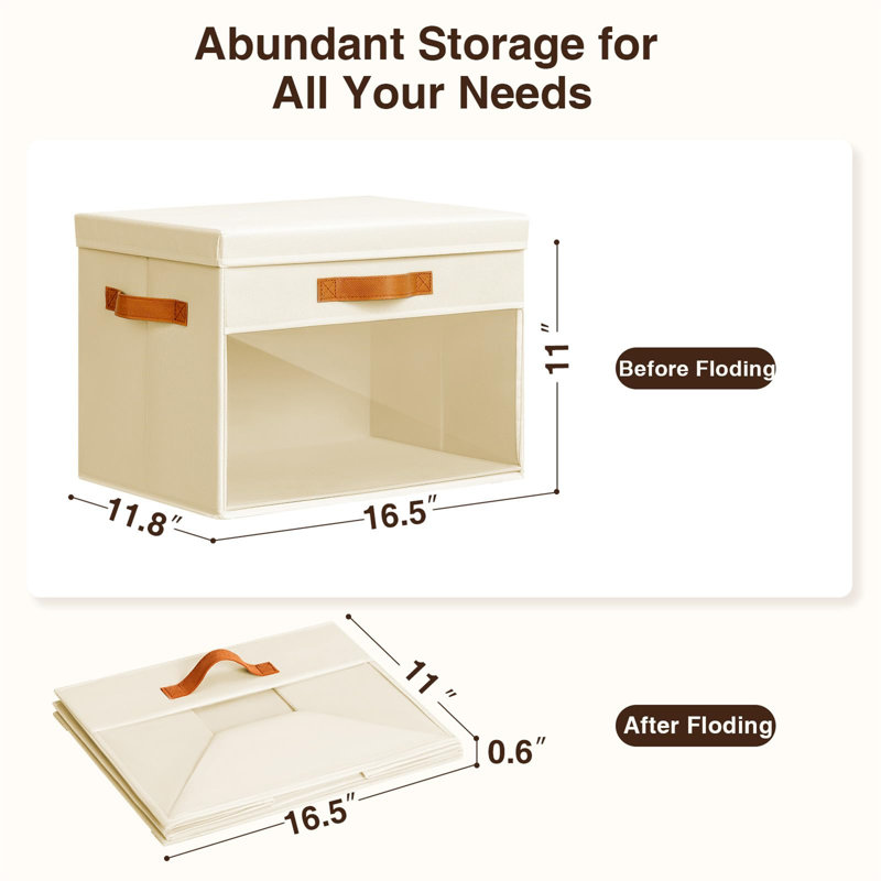 4 Pack Large Fabric Storage Boxes With Lids - Clear Window Foldable Organizer Bins For Clothes, Blankets & Bedding