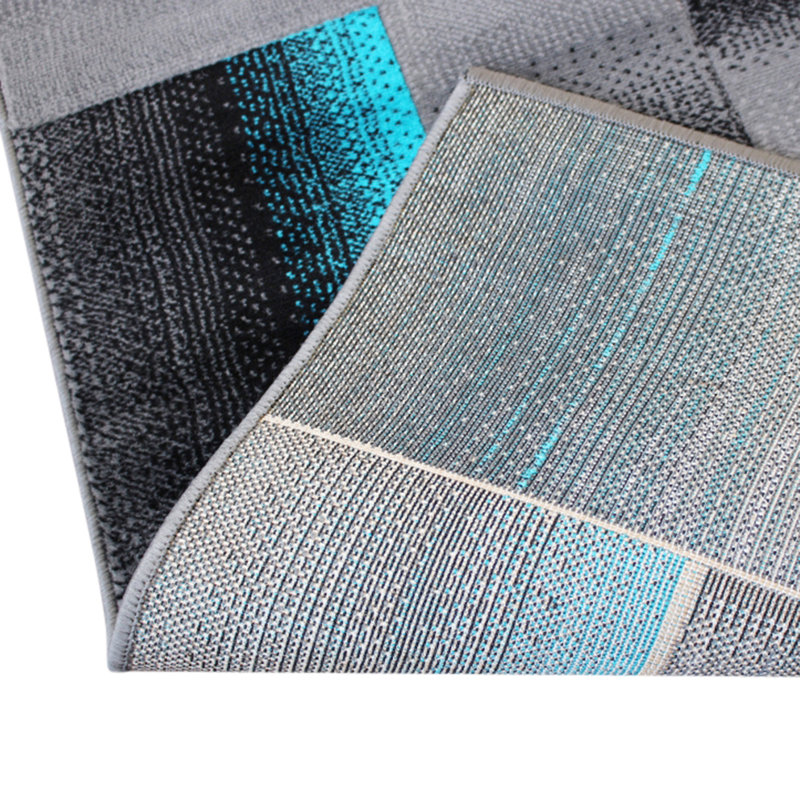 Tapis d'intérieur à motif géométrique de style géométrique moderne turquoise et gris Abbie-May, Rectangle 5 pi x 7 pi
