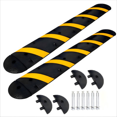 7FT Heavy-Duty Rubber Speed Hump 2 Pack, 66000 Lb Load Capacity Speed Bump with Terminals & Bolts for Parking Lot Road Warehouse School