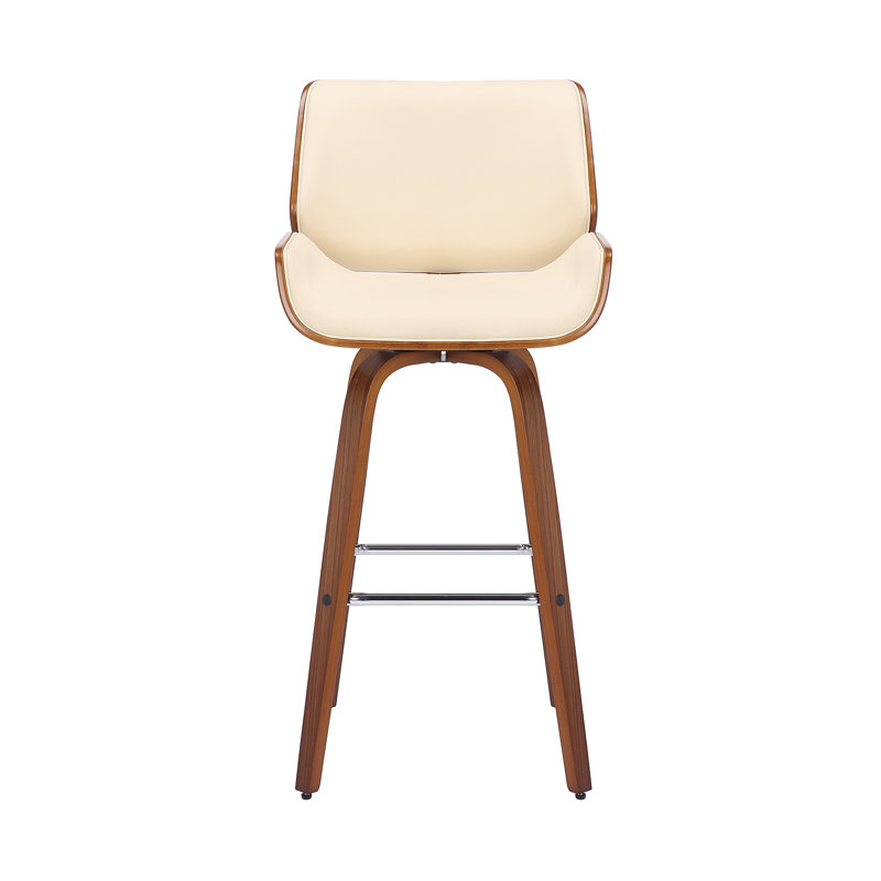 Chaise de bar pivotante 43 po en similicuir et fer 43 po, Crème, Tabouret de bar (siège d'une hauteur de 30 po)