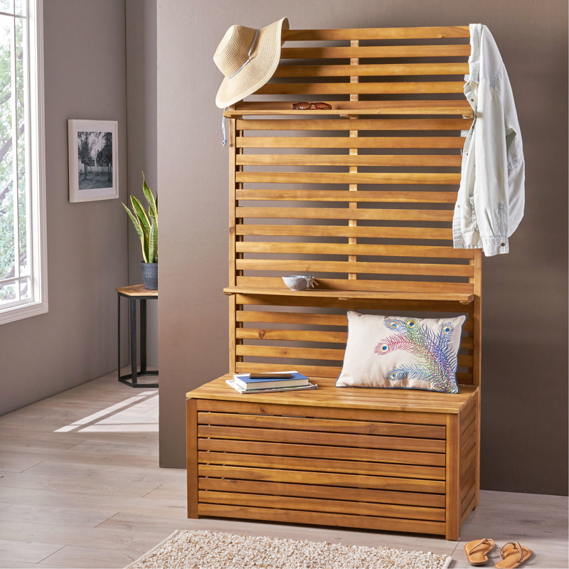 Élégant banc en bois avec support de rangement - entrée 68,38 po de haut x 37,91 po de large 17,56 po de profondeur organisez votre espace