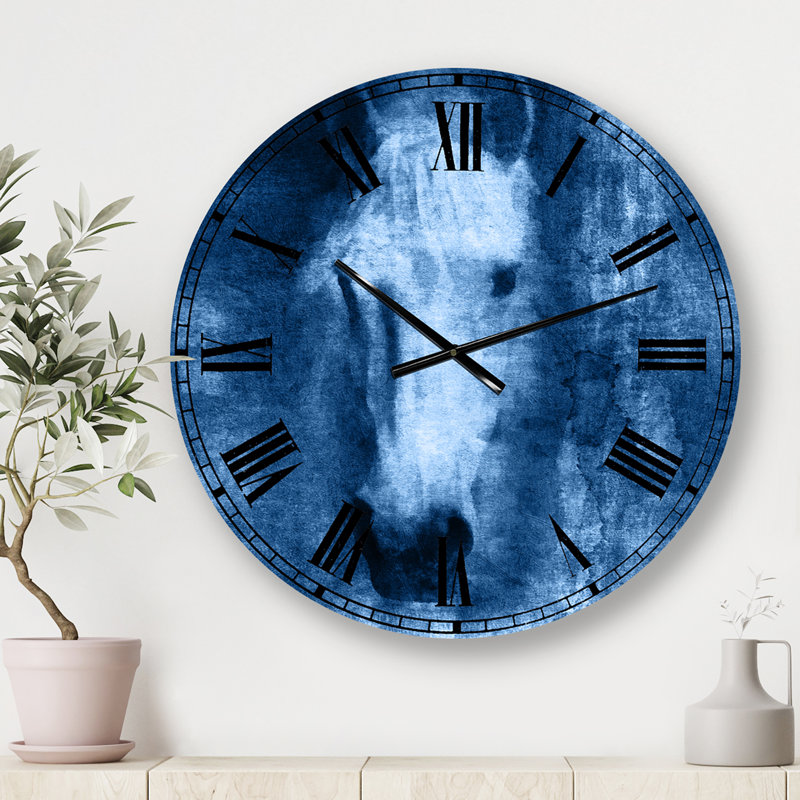 Farmhouse Horse II - Horloge murale Farmhouse, Bleu, Moyen