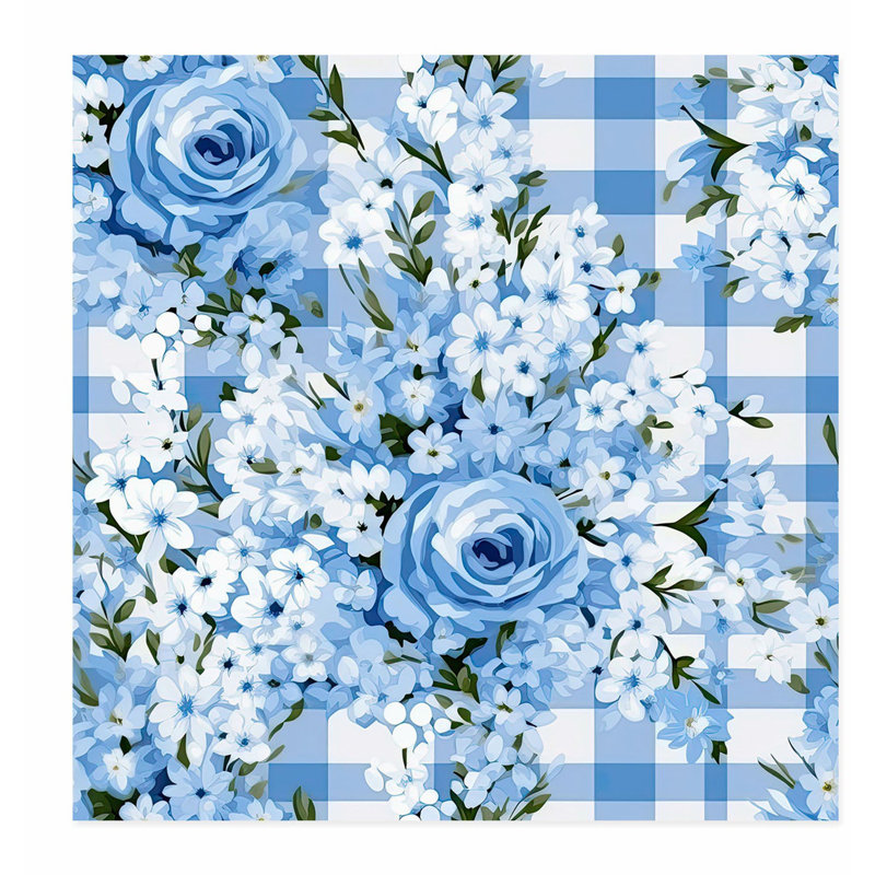 Floral Vichy bleu, fleurs I, reproduction d'art non encadrée, H 28 po x l 28 po