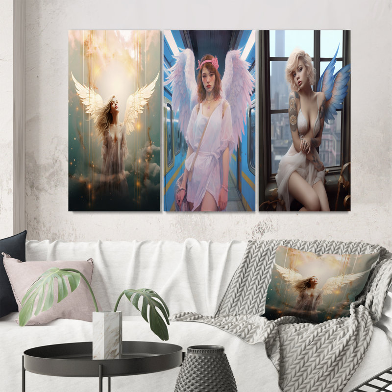 «Glorious Ascendant Angel», 3 pièces, H 40 po x l 60 po, Toile tendue