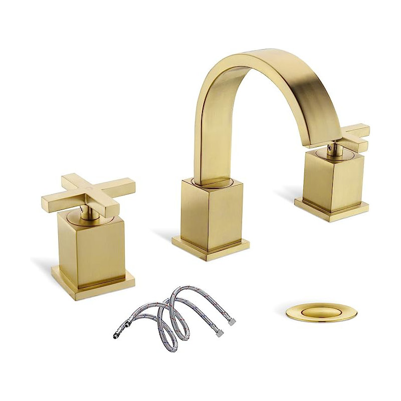 Widespread Bathroom Faucet with Drain Assembly, Brushed Gold