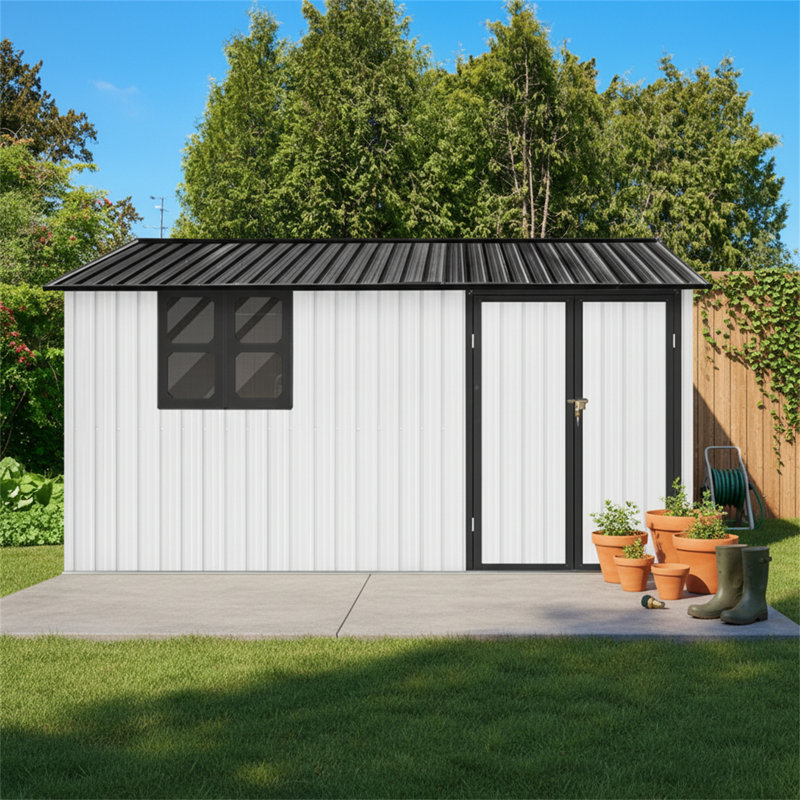 Remises de jardin extérieures en métal 12 x 10 pi Gris, White/Black