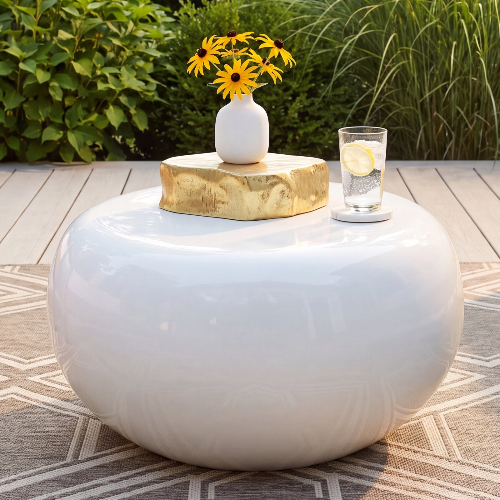 River Stone Patio Table, 16" H x 54" L x 34" W, Gel Coat White