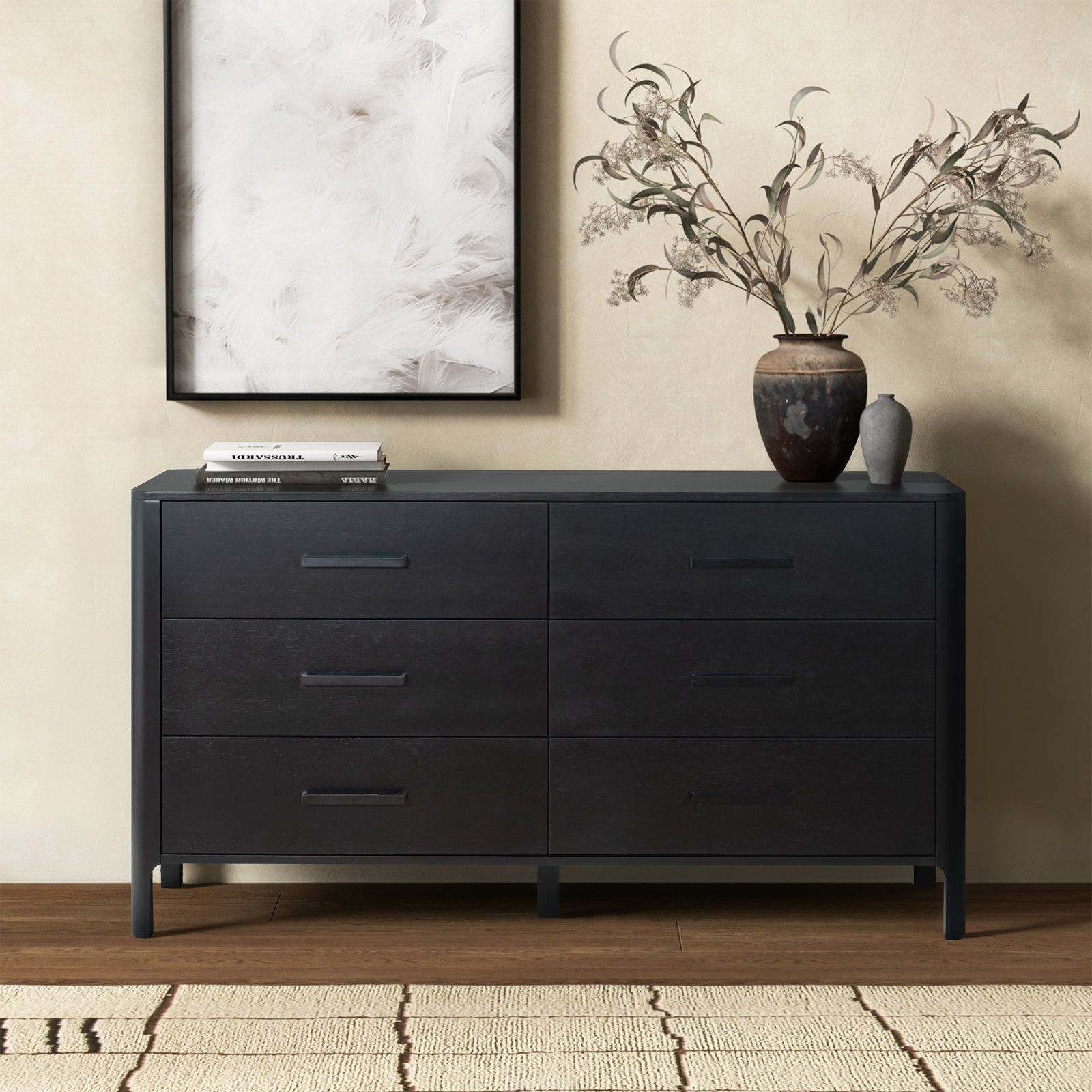 Abbiava 6 Drawer Wood Dresser, Black