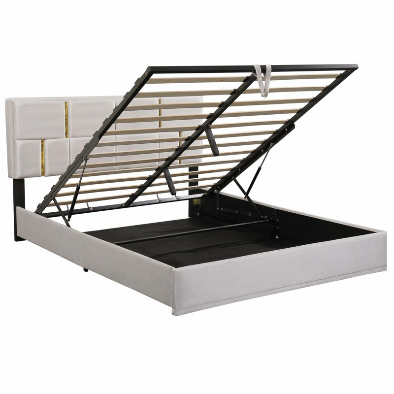 Lit plateforme tapissier avec système de rangement hydraulique