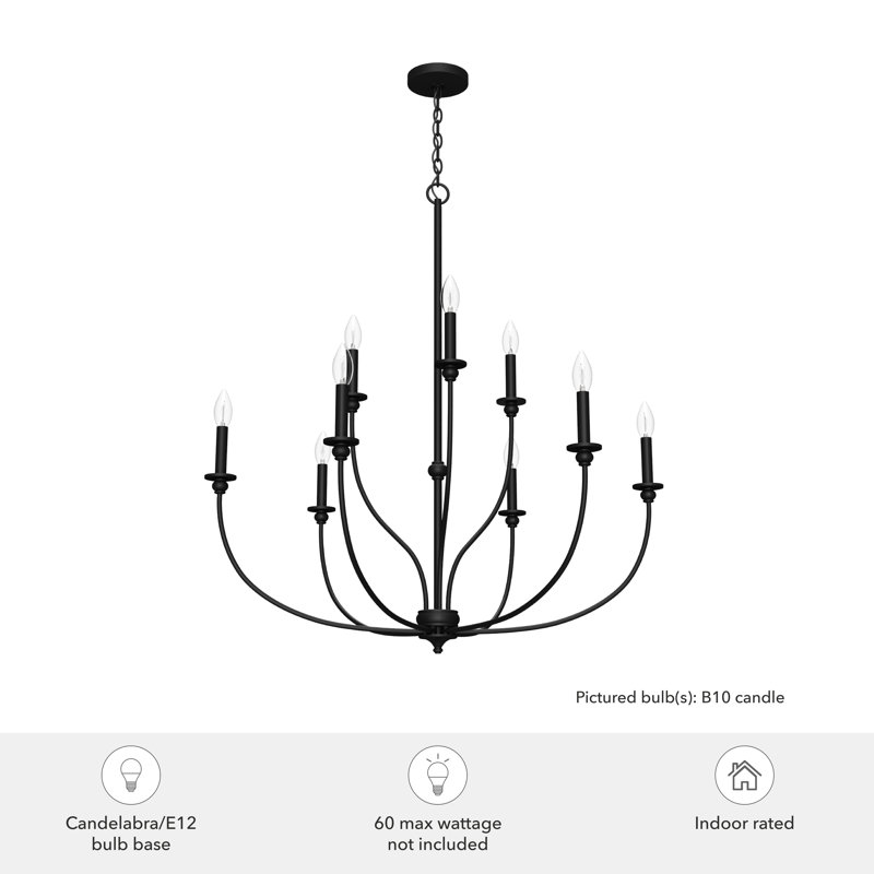Hunter Southcrest 9 Light 2 Tier Chandelier Ceiling Light Fixture, Black