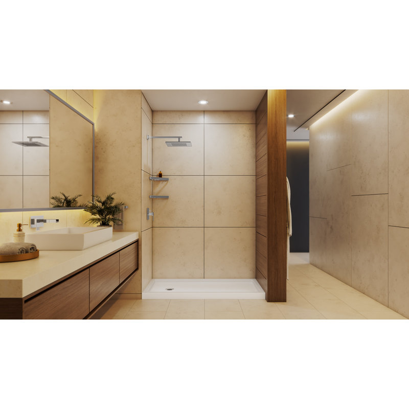 DreamLine SlimLine P 36 po x l 60 po x H 2 3/4 po Base de douche Alcove, Chrome/blanc, Gauche