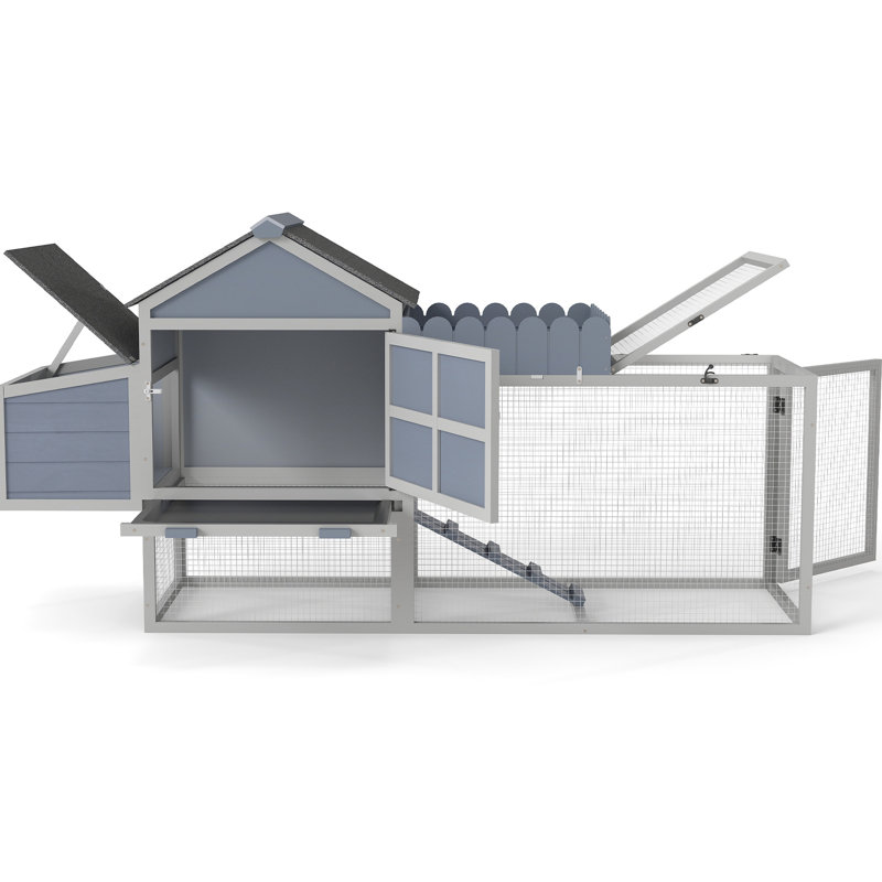 80-Inch 2 Chicken Coop With Nesting Box, Mesh Run, Planter And Roof, Design For Backyard, Grey, Pull-Out Tray Hygiene Grey 80" Layout, Enclosed Weather- Comfortable Poultry In Backyard