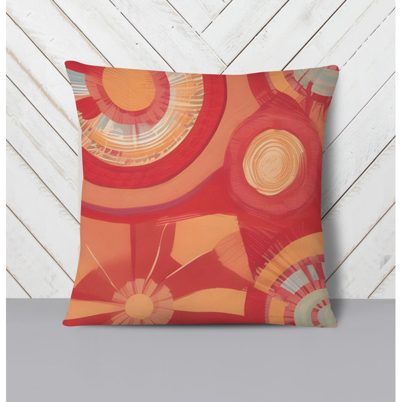Throw Pillow With Insert, 20"H x 20"W, Red/Orange Abstract 3