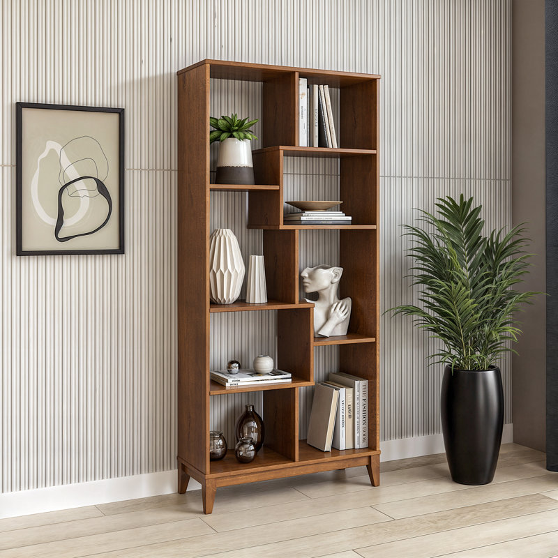 Geometrix Solid Wood Bookcase, Dark Pecan