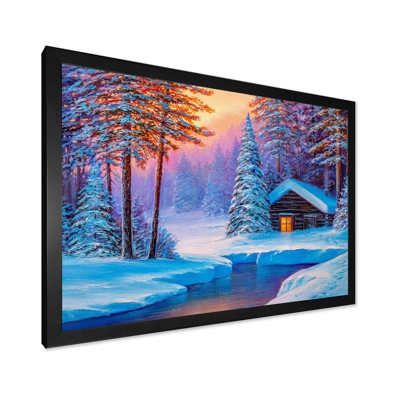«Old Cabin In Winter Forest I», reproduction d'art sur toile, H 16 po x l 32 po x p 1 po, Cadre noir