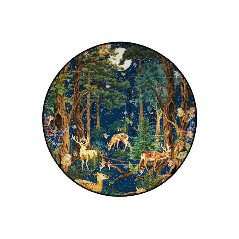 Forest Themed Deer And Tree Patterned Round Woven Base Vintage Decorative Carpet, Round 5'