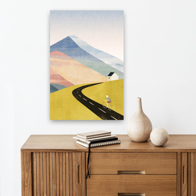 «Cycling Mountain Journey», impression de paysage contemporain abstrait coloré montagne