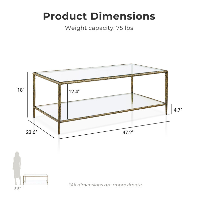 Lalia 3-Piece Modern Hammered Metal 1-Shelf Coffee Table Set, 3 Pieces: Coffee Table, 2 End Tables, Matte Gold