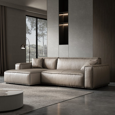 Canapé modulaire en cuir véritable beige 2 pièces